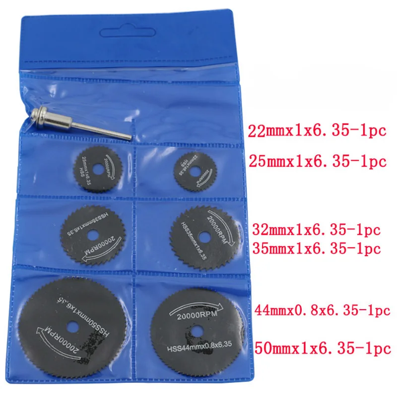 7PCS 3mm rod 22-50mm HSS Rotary Tools Circular Saw Blades Cutting Discs Mandrel Cutoff Cutter Power tools multitool