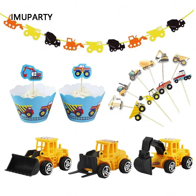 

Engineering Car Cake Decorations Cupcake Wrappers Truck Toppers Banner Kids Birthday Party Accessories Baby Shower Boy Favors