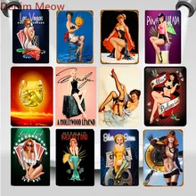 Винтаж Соблазнительная девушка напитки Соблазнительная девушка металлического олова гаражный Знак МОТОЦИКЛ самолет потертый постер Бар кофе, wall-Art декор WY72