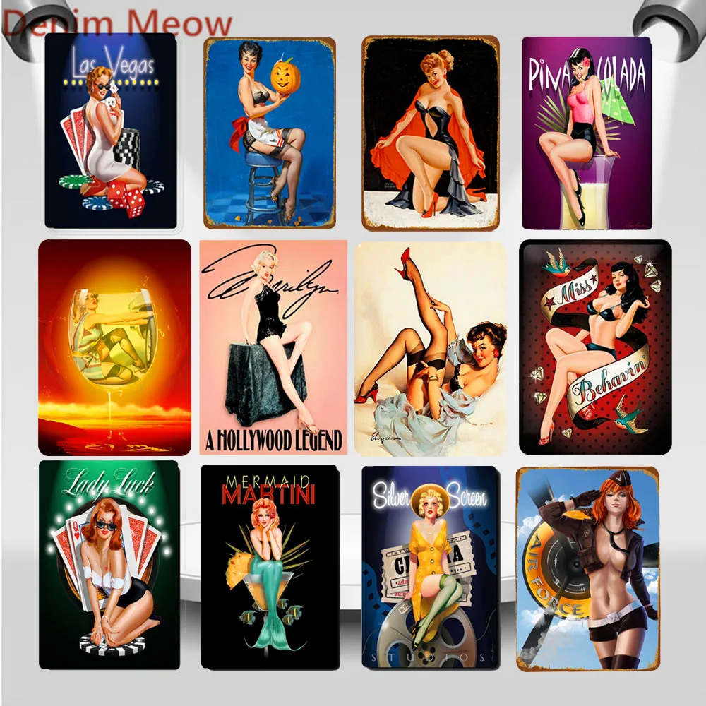 

Vintage Sexy Lady Drinks Pin Up Girl Metal Tin Sign Garage Motorcycle Airplane Shabby Chic Poster Bar Coffee Wall Art Decor WY72