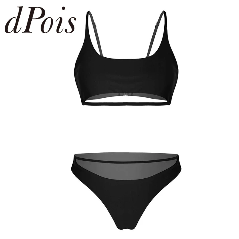 

Sexy Womens Fashion Swimsuits Spaghetti Strap Strappy Padded Bra Top with Bottoms with Triangle Thong Briefs Bikini Swimwear Set