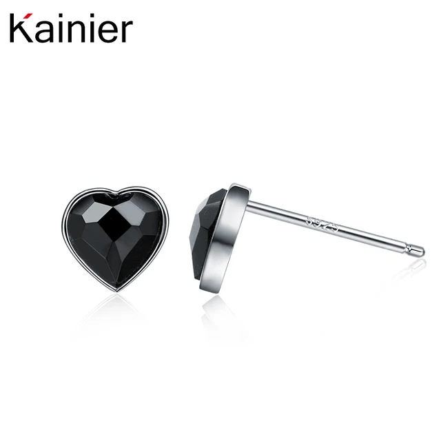 925 Sterling Silver L Ocean Heart Stud Earrings Women Black 925 Sterling Silver L Ocean Heart Stud Earrings Women Black Cz Stone Ceremony