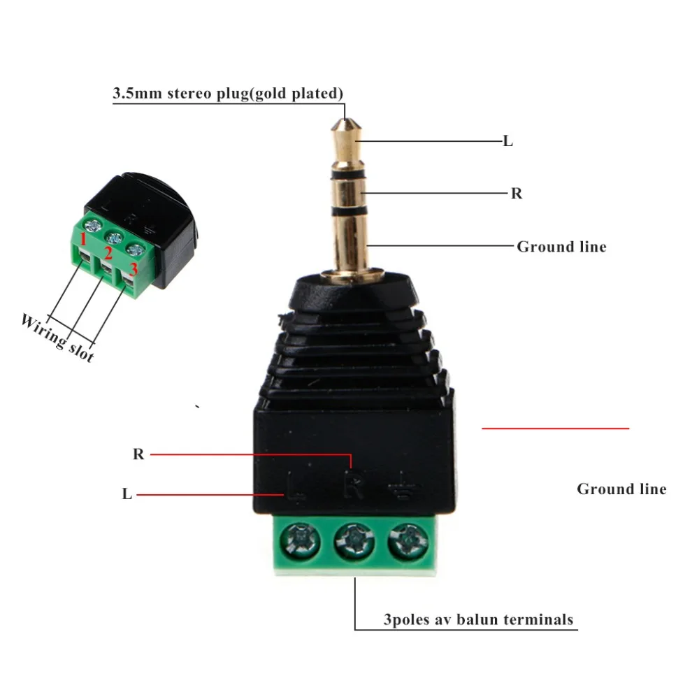 3 шт. AV видео балун 3,5 мм 1/" стерео штекер AV 3 винтовой терминальный разъем принадлежности для прокладки кабелей