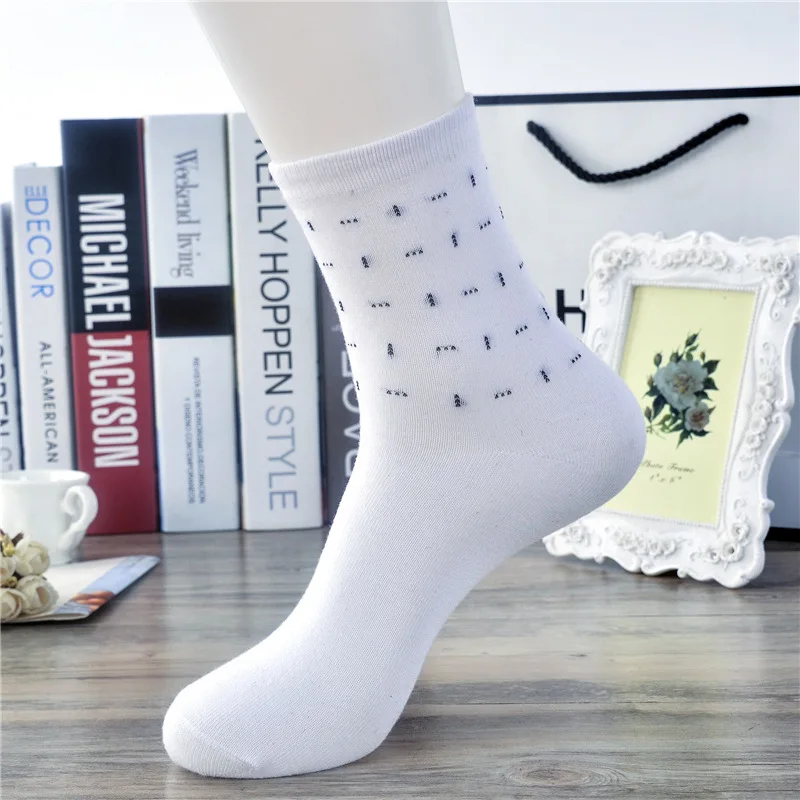 10 Pairs /lot Mens Socks Fashion New 5 Colors Dotted Line Pattern Design Business Casual Breathable Comfortable Middle Long Sock