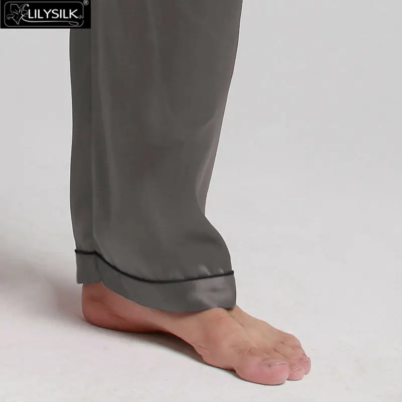 LilySilk пижамные мужские брюки тяжелый шелк низ полная длина шелк углового отделка 22 Momme