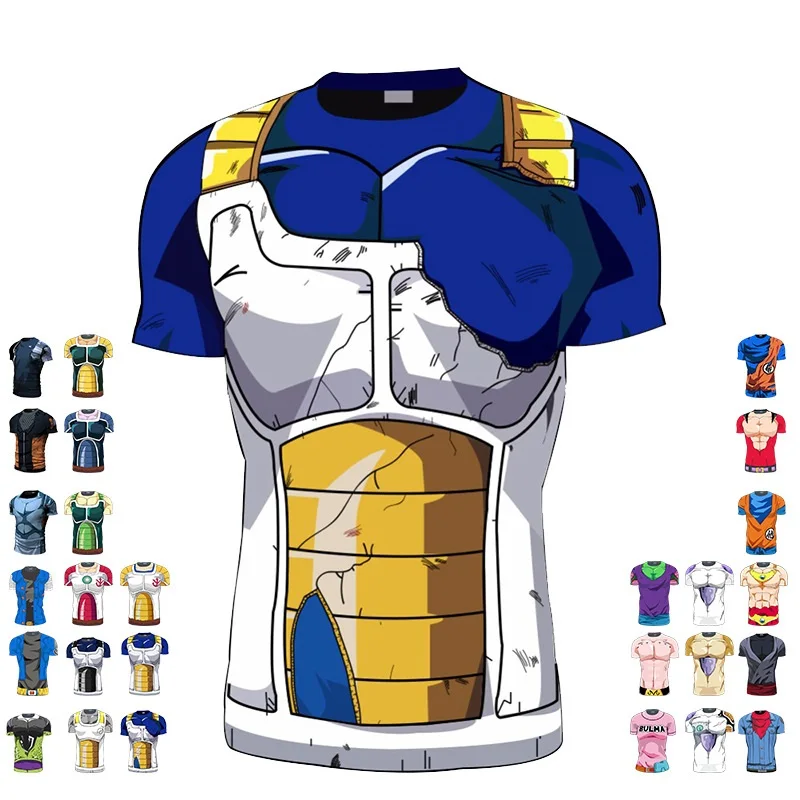 

Hot Anime Dragon Ball Z Super Saiyan Vegeta Goku T Shirt Men Dragon ball Costume Cosplay Fitness under Tee T-Shirts homme