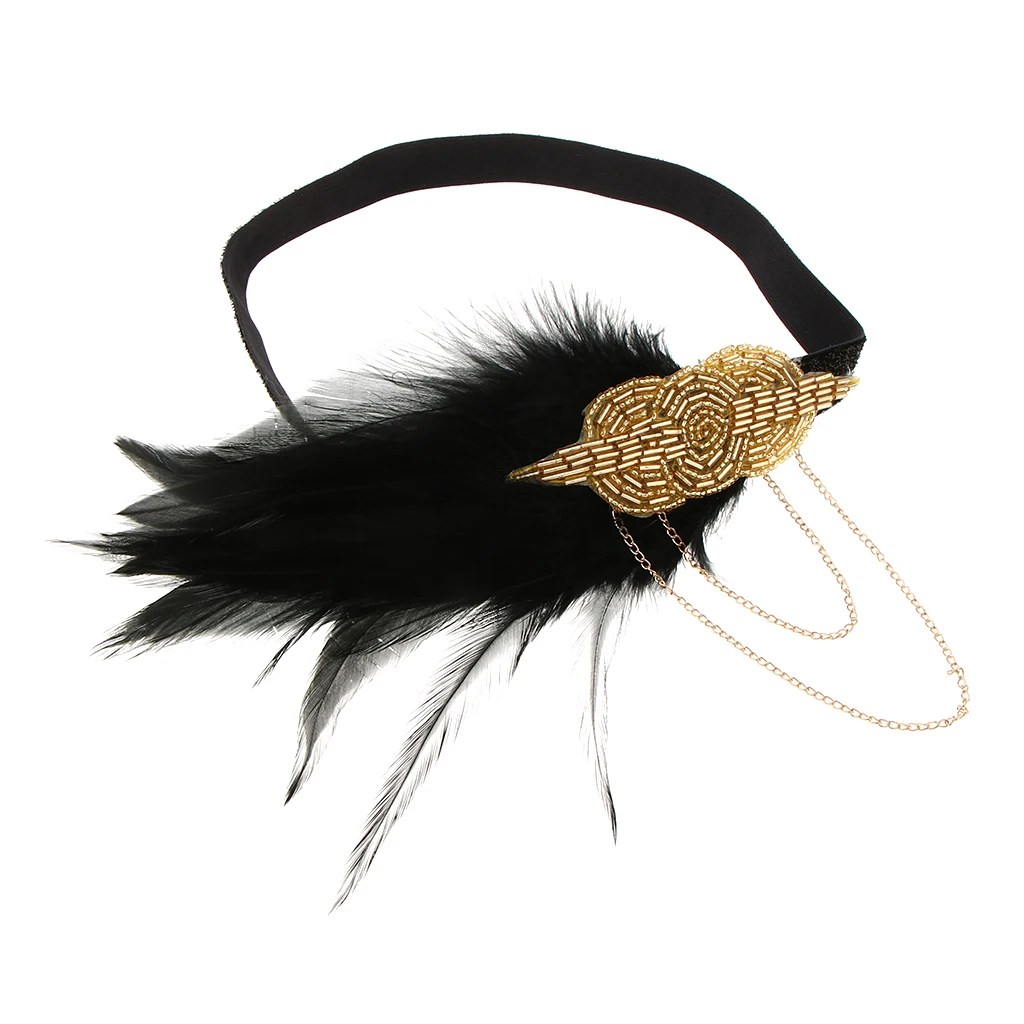 Vintage 1920s Headpiece Feather Tassel Flapper Headband Great Gatsby Headdress Party Prom Hair Accessories