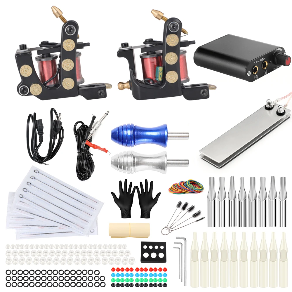 

Solong Tattoo Machine Set Two Coil Machine For Liner and Shader Power Supply Foot Pedal Grip Needles Tattoo Body&Art TK201-26
