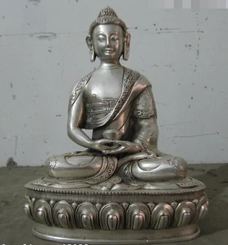 

WBY bi002417 Tibetan temple White Bronze Silver Amitayus Sakyamuni Hold pagoda Buddha Statue