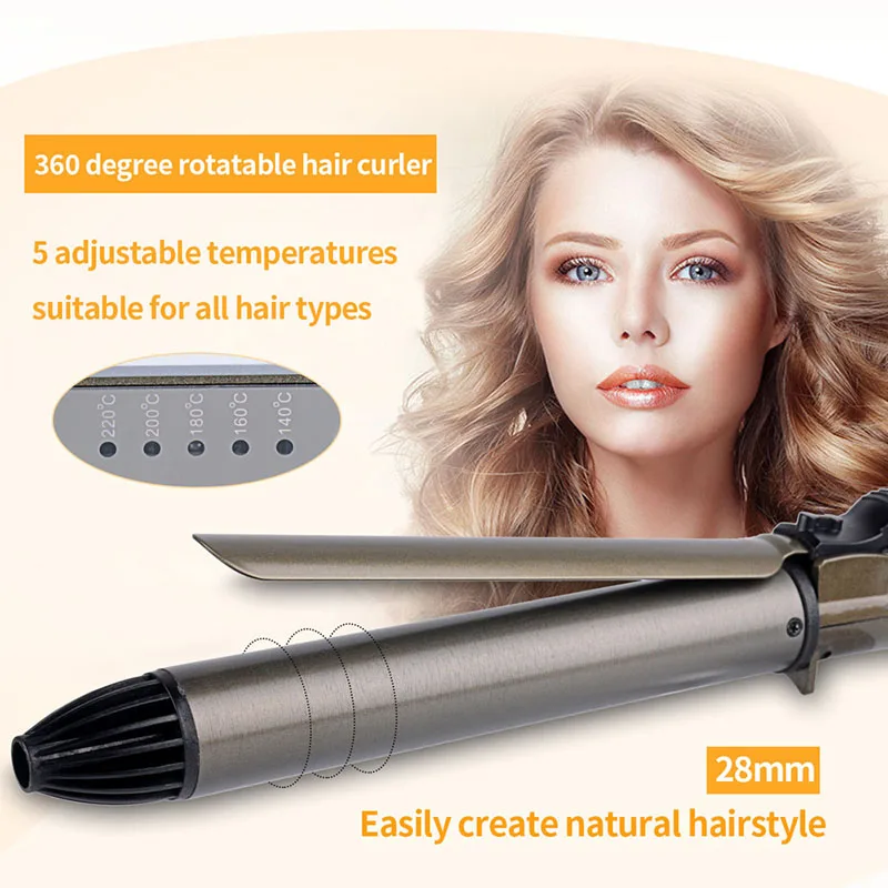 28mm Tourmaline Ceramic Hair Curling Iron hair Curling Wand With 360