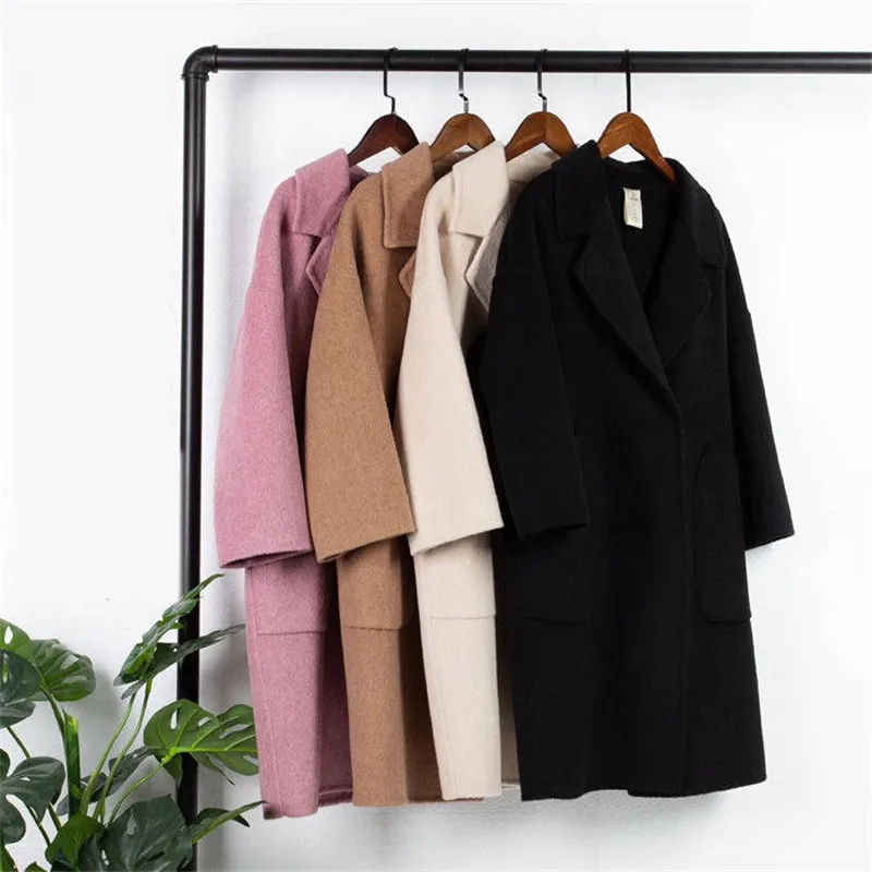 

2019 New Autumn Winter Women Korean Casual Loose Mid-Long Wool Blend Coat Female Elegant Thick Cashmere Woolen Jacket Casaco R55