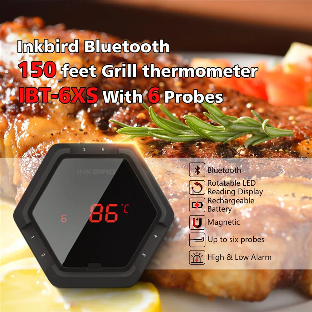 

Inkbird IBT-6XS Wireless Remote BBQ Thermometer Dual Probe Digital Cooking Meat Food Oven Thermometer With Timer & 6Probe