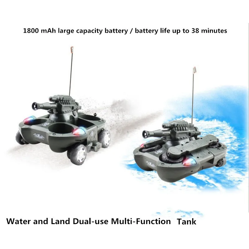 

Water and land dual-purpose Bullet Shooting 360° Rotation Flashing Light 4CH Rechargeable Remote Control Tank