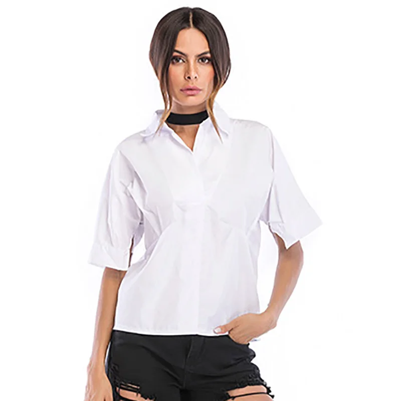 BONGOR LUSS Loose Casual Shirt Top Women Turn-down Collar Short Seeve Summer Tops 2018 Fashion Ladies Shirts White Women Blouses (9)