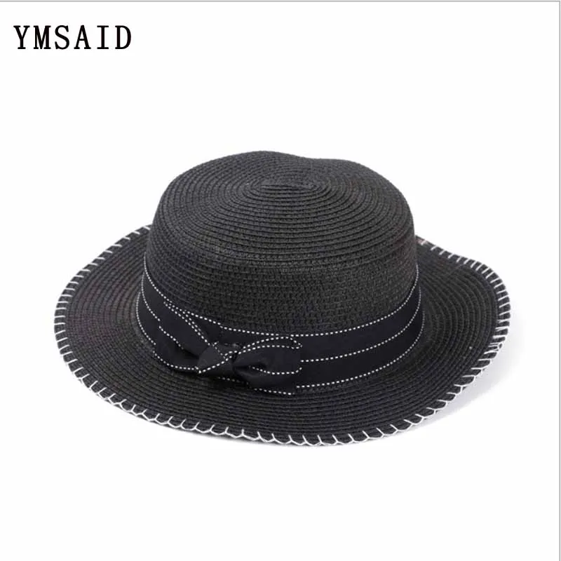 Ymsaid 2019 قبعات صيفية للنساء القوس قُبَّعَةُ قَشّ القبعات المسطحة أعلى قبعة الشمس السيدات أنيقة شاطئ كاب قبعات مكسيكية موهير فيرانو