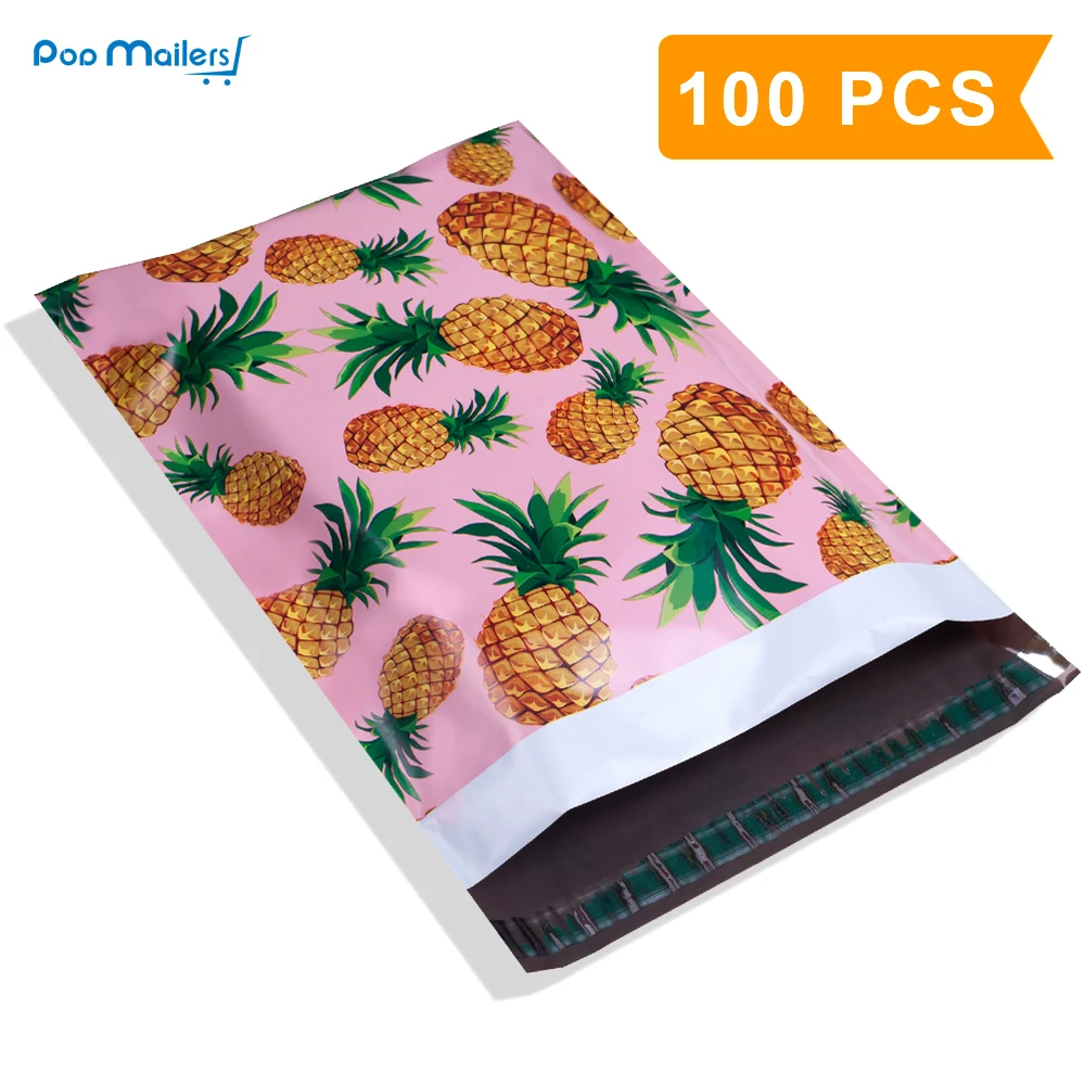 100pcs 25.5x33cm 10x13 inch Pineapple Pink Pattern Poly Mailers Self Seal Plastic Envelope Bags | Канцтовары для офиса и дома