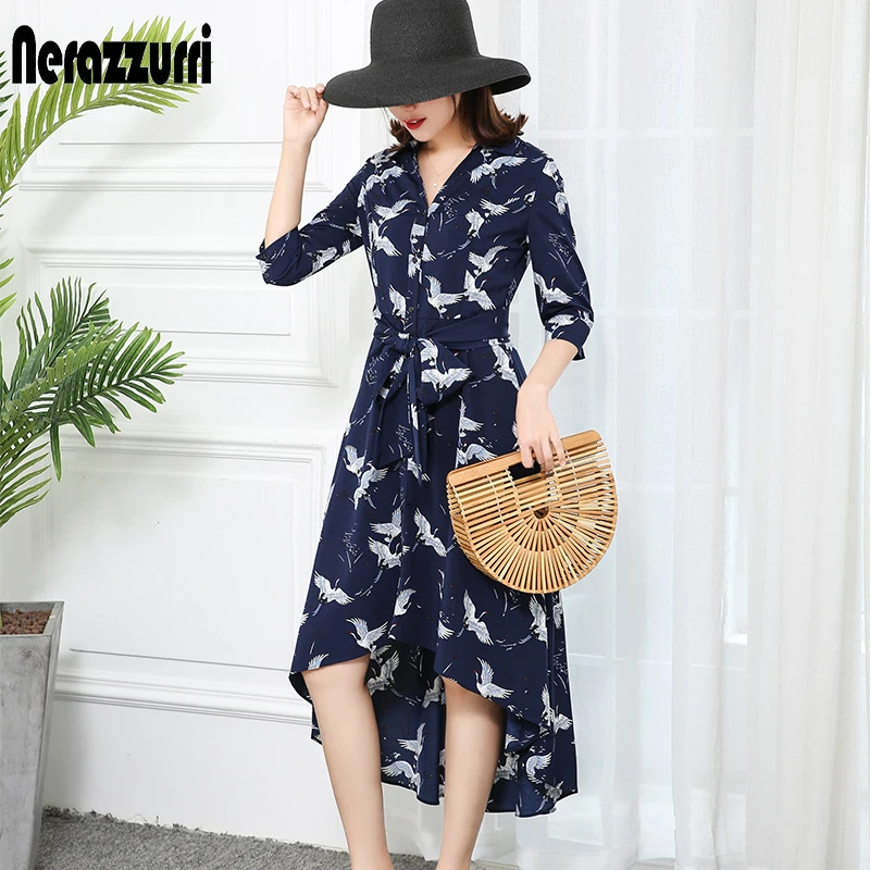 

Nerazzurri long summer dress women 2019 buttons front plus size clothes floral ladies dresses midi fit and flare high low dress