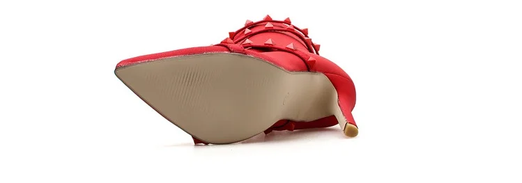 Botas mujer на осень-зиму пикантные до середины икры Женские ботинки обувь на высоком каблуке женские модные заклепки туфли-лодочки с острым носком черный, красный Большие размеры