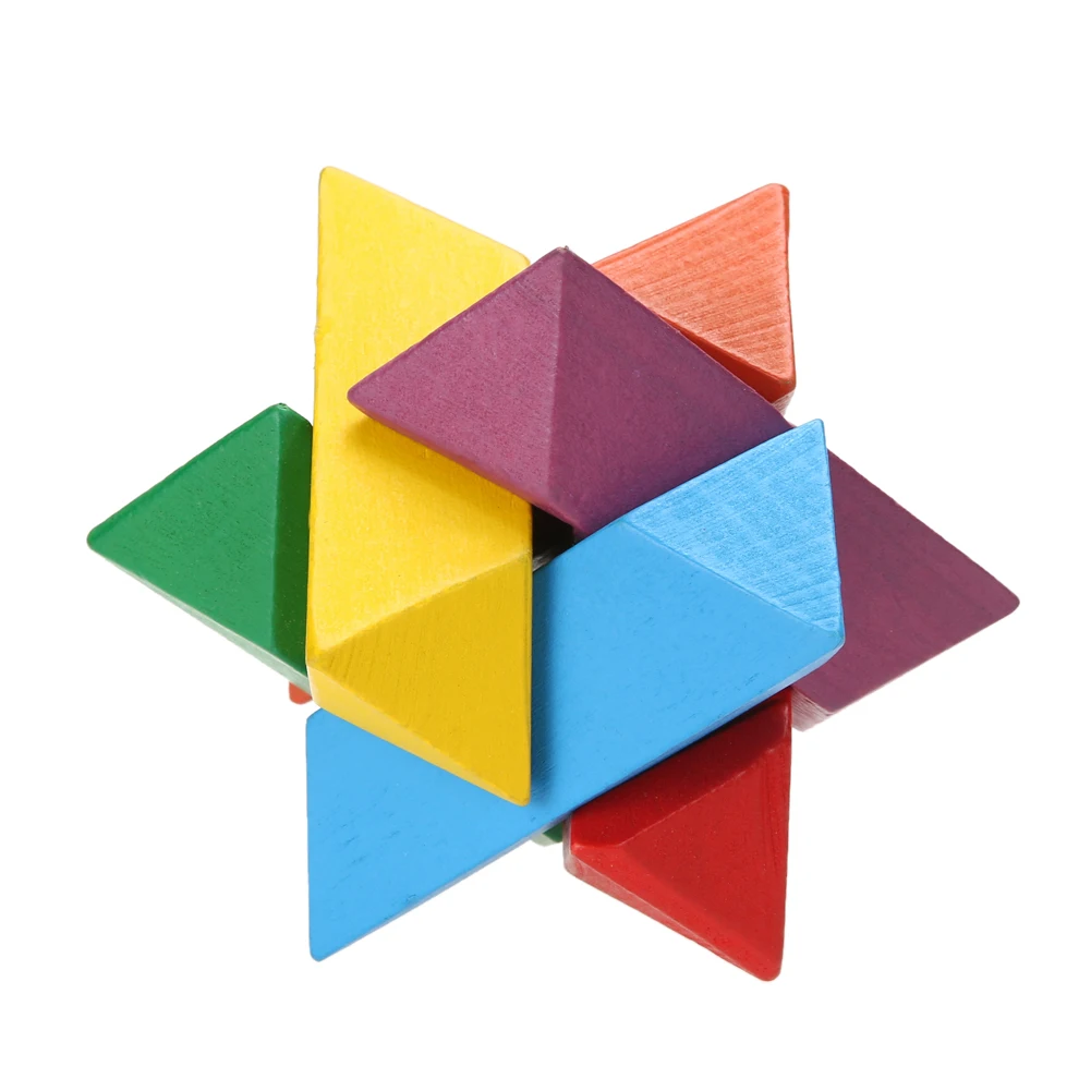 Children Educational Practical Wooden Puzzle Toy Colorful Octagon Luban Lock Kids Adult Wooden Chinese Puzzle Cube