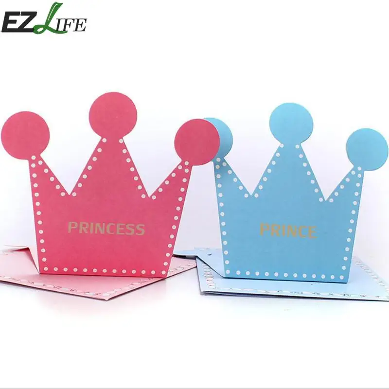  EZLIFE 10pcs Crown Greeting Card Cartoon Children's Day Prince Princess Envelope Card DIY Birthday  - 32864302701