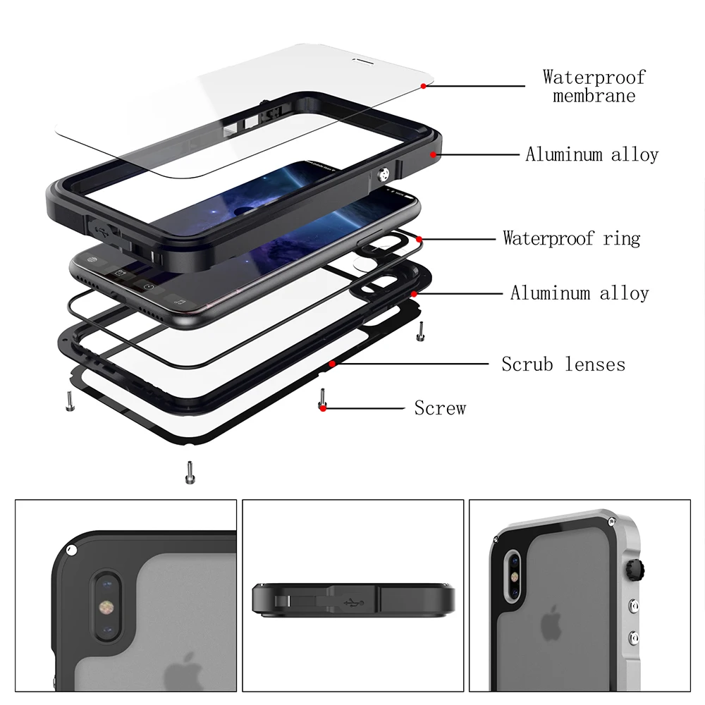 Ascromy For iPhone X Case Shockproof IP68 Waterproof Metal Bumper Cover For Appe iPhone 7 Plus 8 8plus Water Proof Accessories (4)