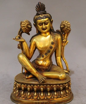 

wholesale factory 9" Old Tibet Buddhism Temple Bronze 24K Gold Seat lotus Kwan-Yin Buddha Statue AE1024 AB1025