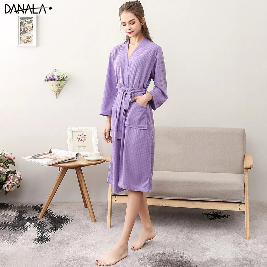 DANALA Autumn Warm Cotton Women Bathrobe Long Sleeve Belt Elegant Female Sleepwear Night Wear