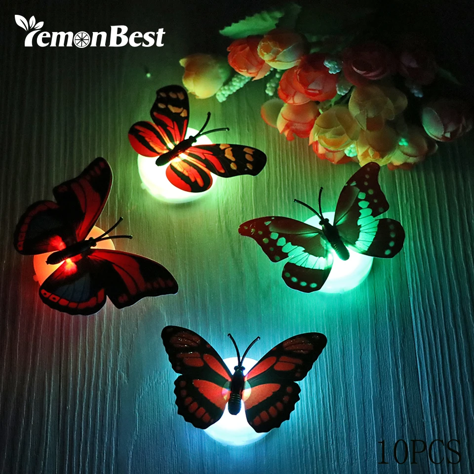 LemonBest новый год 10 шт./партия красивая бабочка LED ночь многоцветный свет меняется