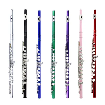 

LADE 16 Holes C Key Flute Cupronickel Plated Silver Woodwind Instrument with Cork Grease Cleaning Cloth Gloves Padded Case