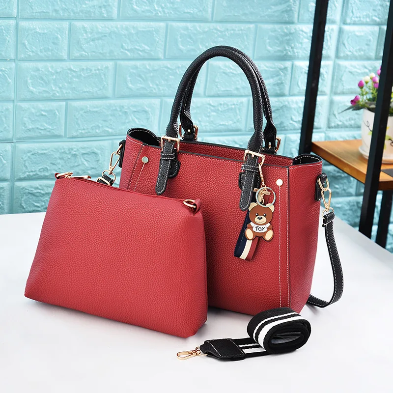 

Solid Color Women Handbags Fashion PU Leather 2pcs Composite Bag Women Messenger Bag Weaving Shoulder Bag Female Sac A Main