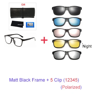 Два Oclock магнитные солнцезащитные очки для мужчин Поляризованные клип на солнцезащитные очки для женщин 3D очки ночного видения Поддержка настроить диоптрий объектив A2201 - Цвет линз: 1Frame 5 Clip 12345