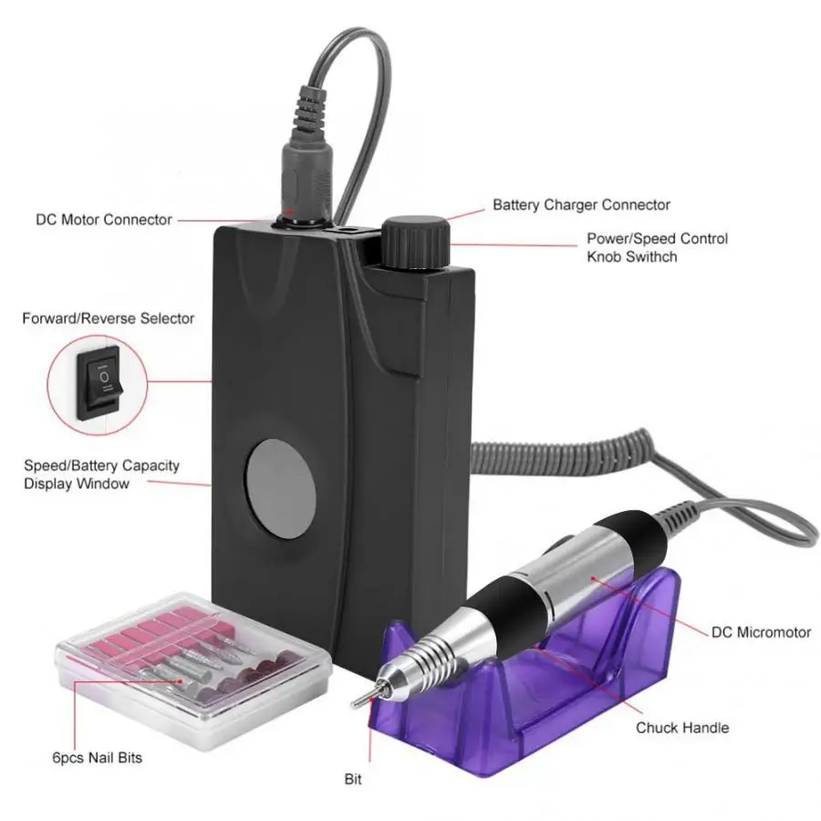 

30000RPM Portable Electric Nail Drill Machine Rechargeable Cordless Manicure Pedicure Set For Nail Equipment