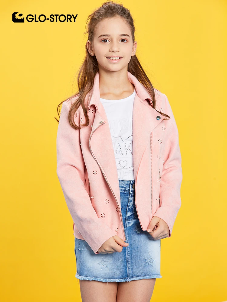 

GLO-STORY 2019 New Teenage Girls Modis Beading Suede Faux Leather Jackets Kids Clothes Jackets For A Girl 122-164 GPY-8044