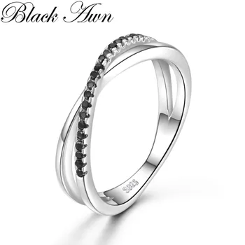 

Casual 2g 925 Sterling Silver Fine Jewelry Trendy Engagement Bague Black Spinel Leaf Women's Wedding Ring Bijoux Femme G009
