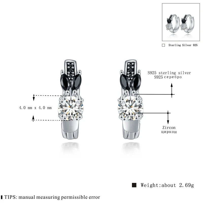 Женские серьги кольца из серебра 925 пробы с черной шпинелью|hoop earrings|earrings forearrings for
