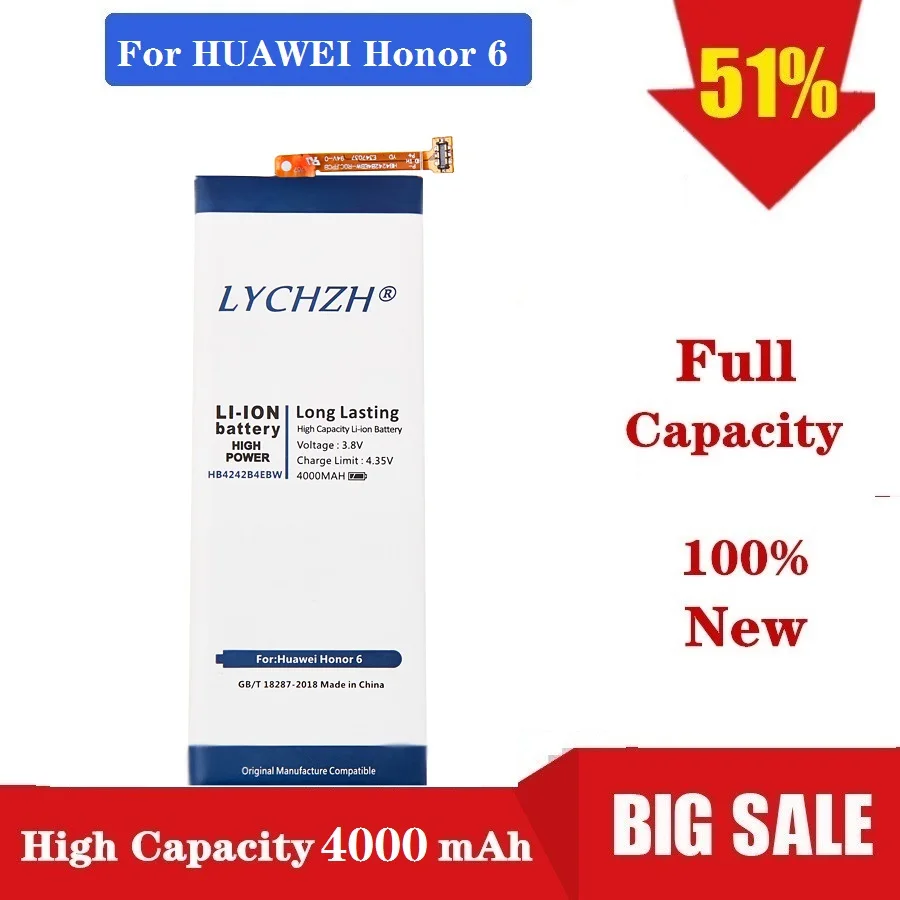 

New Original for Huawei HB4242B4EBW Li-ion phone battery For Huawei honor 6 H60-L01 H60-L02 H60-L11 H60-L04 honor 4X 4000mAh