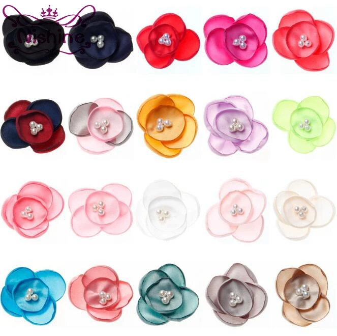 

Nishine 30pcs/lot 2" Chiffon Petals Flower with Pearls Hair Flowers For Kids Girls Hair Clips Hair Accessories/Headbands