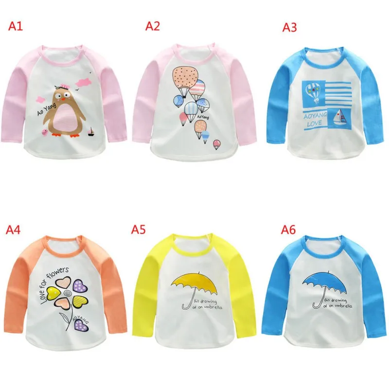 Boys T-shirt Kids Tees Baby Child Boys Girls Cartoon Print Spring Kids Baby Tee Long Sleeve Stitching Cotton Autumn Shirt G