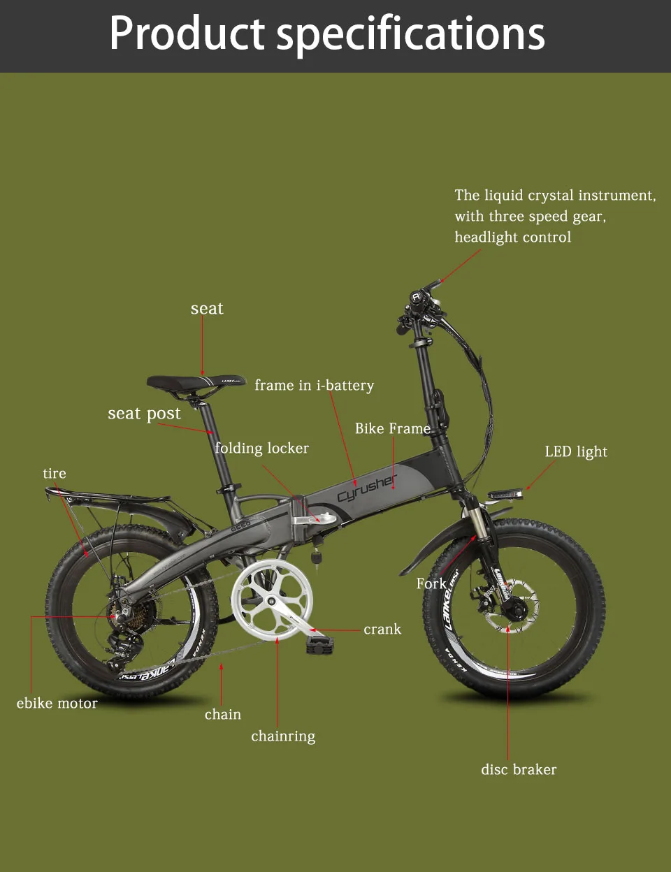 Flash Deal Cyrusher XF500 Electric Folding Bike 250W 48V 10AH Li-Battery full suspension Frame Smart hybird ebike With Computer Speedometer 2 Flash Deal Cyrusher XF500 Electric Folding Bike 250W 48V 10AH Li-Battery full suspension Frame Smart hybird ebike With Computer Speedometer 2