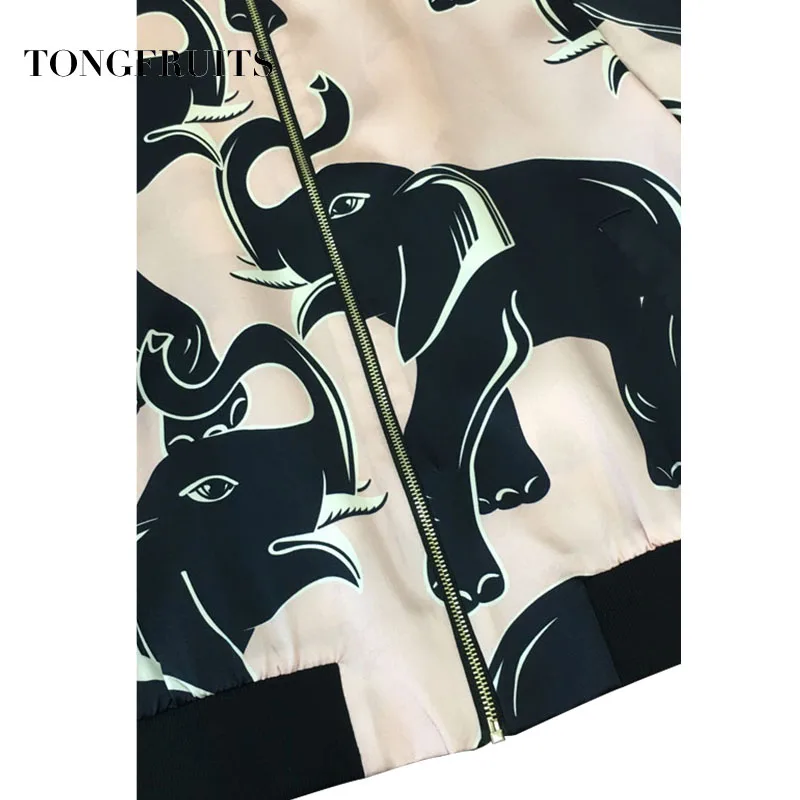 Fashion Elephant Print Jacket Women Autumn Coats Long Sleeve Zipper Closure Sreetwear Female Casual Baseball Jackets Outwear