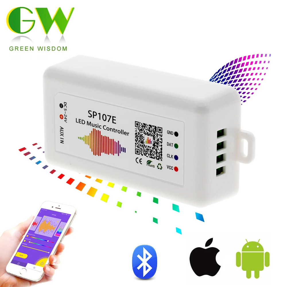 Sp107 e Bluetooth светодиодный музыкальный контроллер полноцветные контроллеры Pixel IC SPI