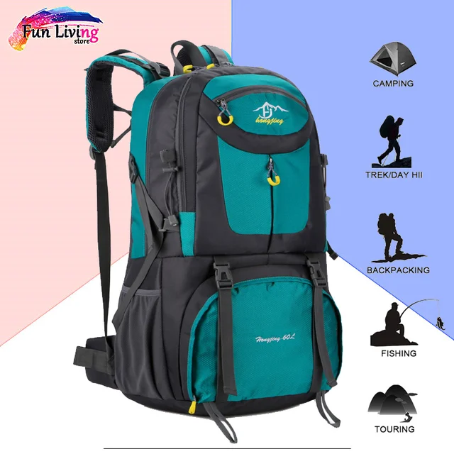 US $26.50 60L Large Outdoor Sport Bags Waterproof Climbing Hiking Backpack Camping Mountaineering Rucksacks B