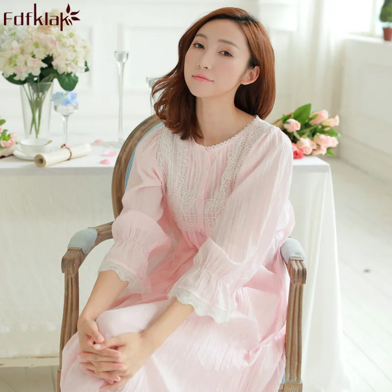 Fdfklak High Quality Model Cotton Nightgowns Women Spring Autumn Female