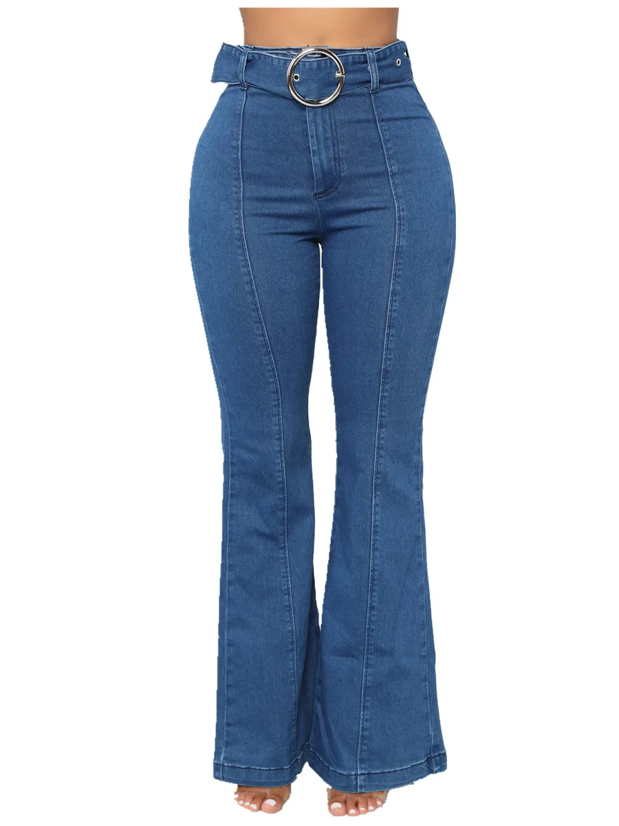 Модные Офисные женские туфли Высокая Талия Для женщин широкие джинсы сплошной свободное джинсовое платье с эффектом подтяжки ягодиц штаны