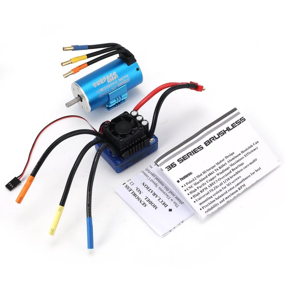 

SURPASSHOBBY 3670 2650KV/4P 5mm Brushless Motor with Heat Sink 120A Brushless ESC Combo Set for 1/8 RC Car Toy Spar Part Acces