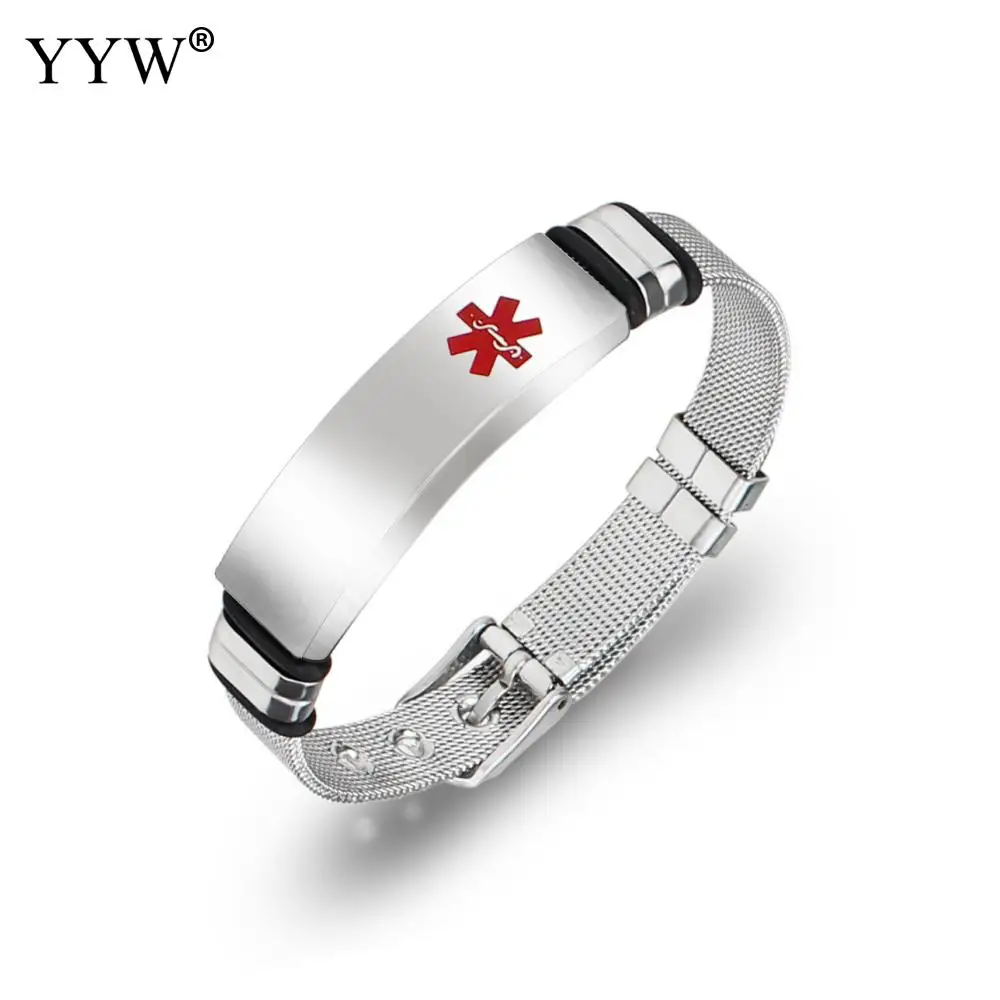 

YYW Personalized Medical Alert ID Bracelet For Women Men Titanium Steel Adjustable Watch Band Emergency Jewelry