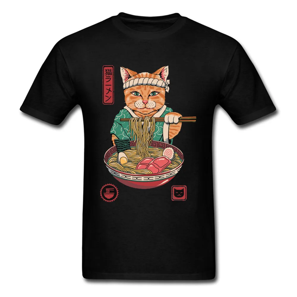 NekoRamenCat-0627 Round Neck Tshirts Summer/Fall Tops & Tees Short Sleeve Faddish Pure Cotton Printed Tops Shirts Gift Boy NekoRamenCat-0627 black