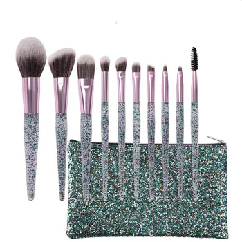 

10pcs/set Rhinestone Crystal Glitter Makeup Brushes Set Pro Foundation Brushes Blending Concealer Make Up Brush Set with Bag