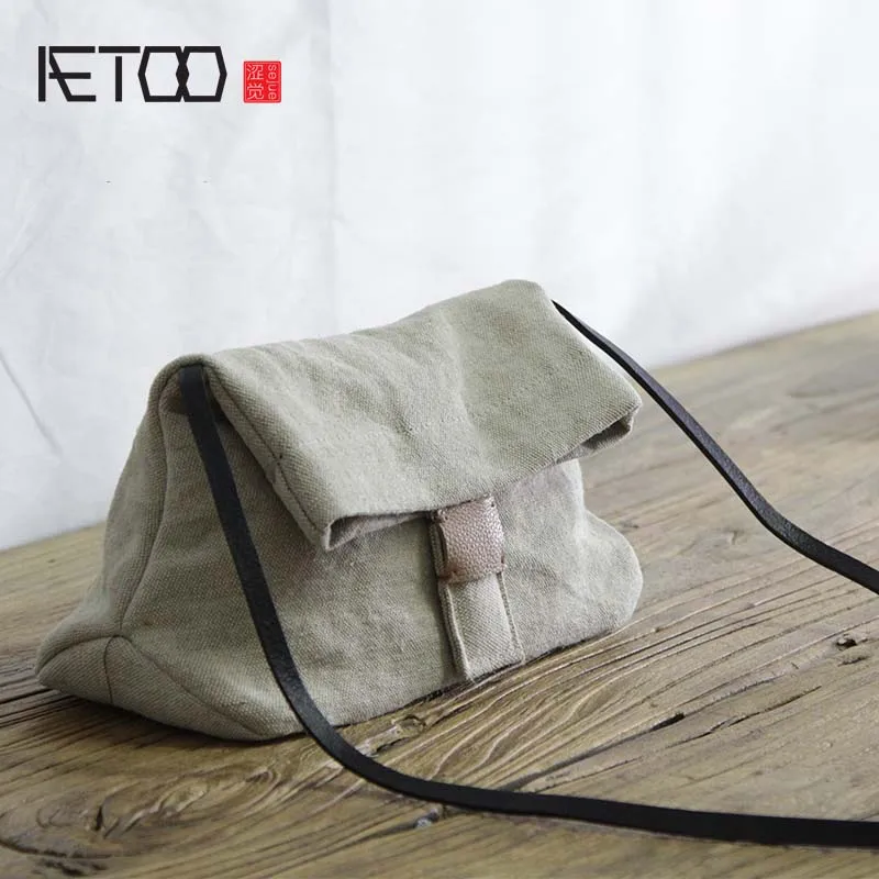 AETOO Art cotton linen single small bag light miniature envelope female art cloth simple  canvas handbag