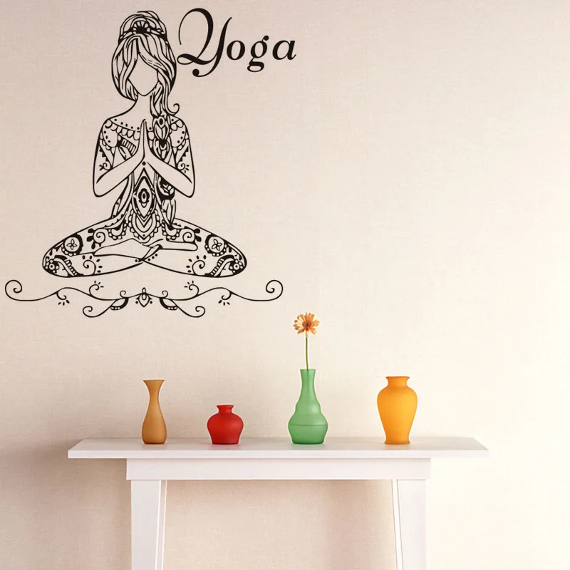 Lotus Posture Yoga Vinyl Wall Stickers Creative Woman Doing Yoga Art